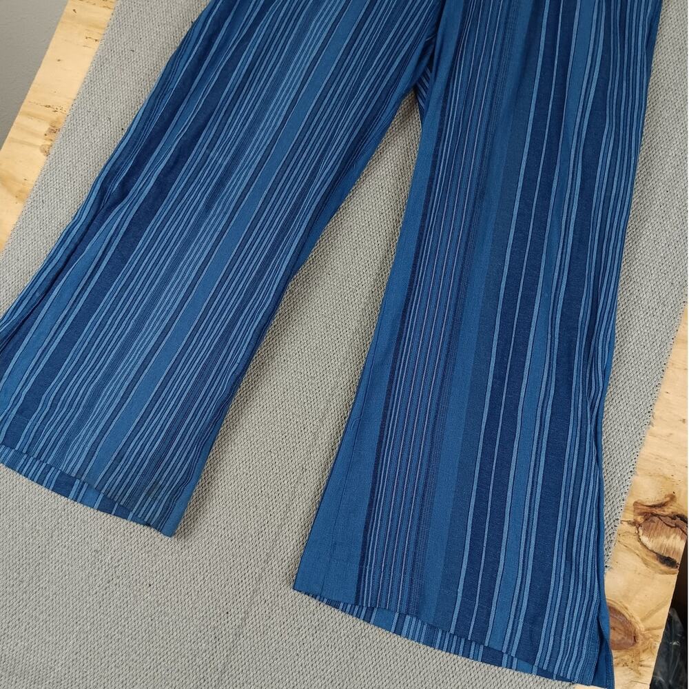 Indigo Rein Linen Blend‎ Pants Women's Large 32X28 Blue Striped Wide Leg Beach - Picture 4 of 14